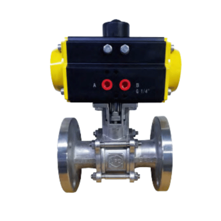 “UPC” PNEUMATIC ACTUATOR OPERATED THREE PIECE FLANGED END BALL VALVE